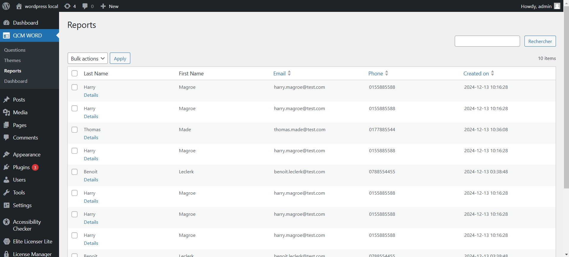 reports list